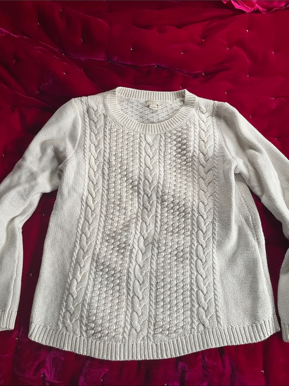 J. Crew Cream Cable Knit Crewneck Sweater